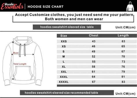 essentials hoodie sizing chart.